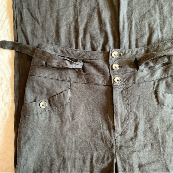 ANTHROPOLOGIE Black Wide Leg Linen Pants 4P - Picture 6 of 9